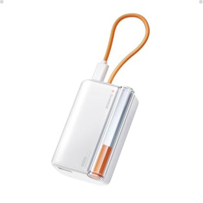 sharge 45W Mini Portable Charger 10000mAh Power Bank with Built-in Cable - color: White