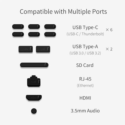 12 PCS Silicone Dust Plugs & Cleaning Brush, USB Port Dust Covers Compatible with iPhone 15 16 17,Kindle,MacBook,Mac mini,PS5,Includes USB-C, USB-A, HDMI, RJ-45, SD Slot and 3.5mm (Black)