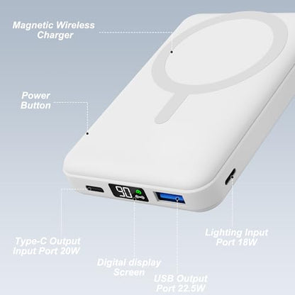 AOGUERBE Magnetic Power Bank, 10000mAh Wireless Portable Charger with Stand - color: Cream White