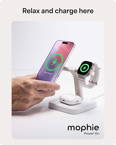 Mophie 3-in-1 Wireless Charging Stand - Qi2-Certified w/Up to 15W Power - color: White, size: 3-in-1 Charging Stand
