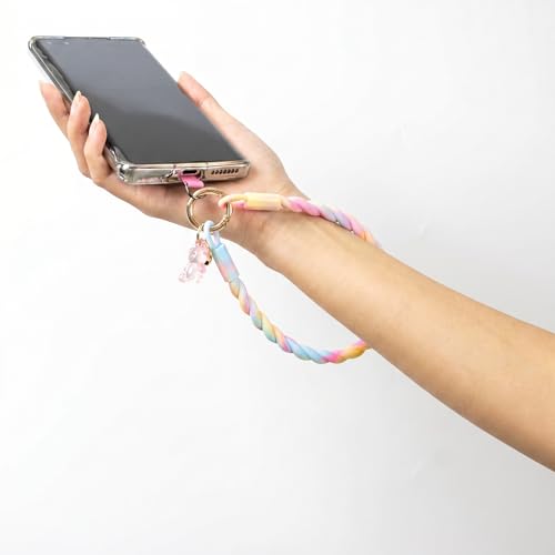 Bloomish Silicone Phone Wrist Strap with Cute Bear Charm - Anti-Loss Hand Strap Lanyard for iPhone & Android - Soft, Durable & Stylish Mobile Phone Accessory - color: Rainbow Gradient
