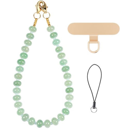 CH.yishi Beaded Phone Charm Wrist Strap with Tether Tab,Camera Lanyard - color: Green Aventurine