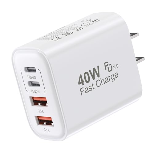 TT&C USB C Charger Block, 40W 4 Ports Wall Charger for iPhone 17,16,15,14 - color: White 1Pack