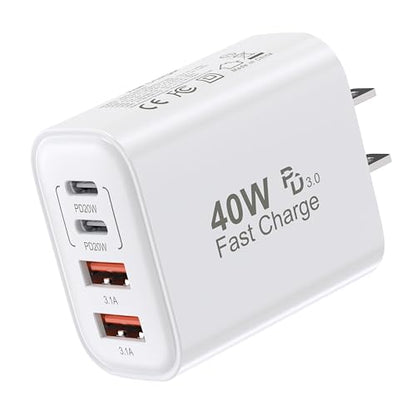 TT&C USB C Charger Block, 40W 4 Ports Wall Charger for iPhone 17,16,15,14 - color: White 1Pack