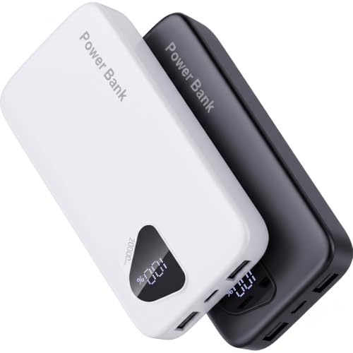 2026 2-Pack 20000mAh Portable Charger Battery Pack with Built in Cables - color: 20000 Black&White