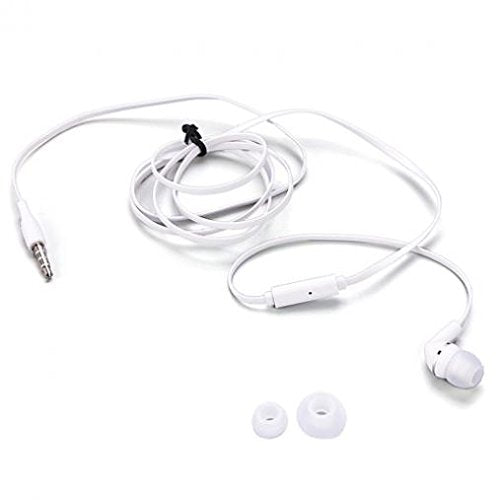 Premium Flat Wired Headset Mono Hands-Free Earphone w Mic Single Earbud Headphone in-Ear [3.5mm] White for Samsung Galaxy J3, J5, J7, Note 3 4 5, Note8, S5, S6, S7, Edge Edge+, S8, S8+, S9, S9+