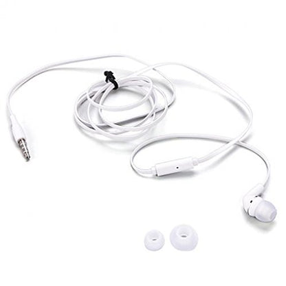 Premium Flat Wired Headset Mono Hands-Free Earphone w Mic Single Earbud Headphone in-Ear [3.5mm] White for Samsung Galaxy J3, J5, J7, Note 3 4 5, Note8, S5, S6, S7, Edge Edge+, S8, S8+, S9, S9+