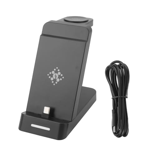 Naroote 3 in 1 Charging Station, Foldable Travel Wireless Charger Stand with Phone Holder, for Watch 6 5 4 Buds Pro (Black)