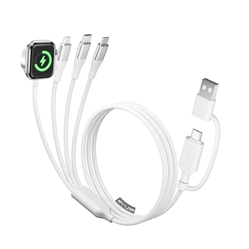 A-Pce 4-in-2 Multi Charging Cable with Smartwatch Charging, White, 4FT - color: White, size: 4FT