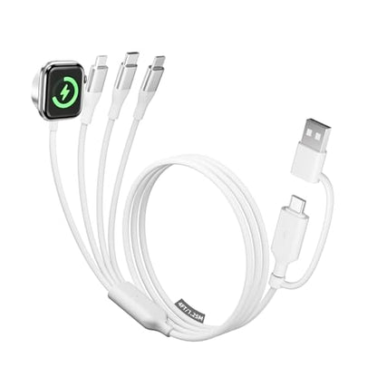 A-Pce 4-in-2 Multi Charging Cable with Smartwatch Charging, White, 4FT - color: White, size: 4FT