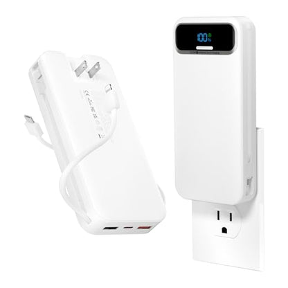 aonidi Portable Charger 20000mAh with Built-in Cables&AC Wall Plug, White - color: Pearl