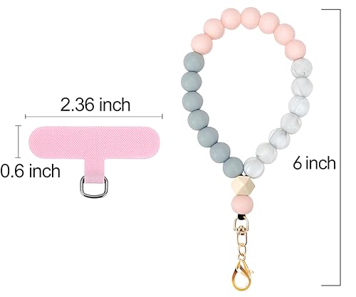 VICHUNHO Marble Silicone Beaded Phone Wrist Strap, Cellphone Lanyard with Tether Tab, Elastic Hands-Free Wristlet Bracelet - color: Pink
