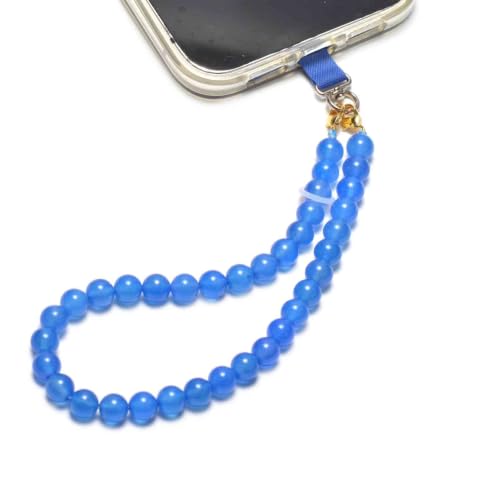 Agate Beaded Phone Wrist Strap for Women Men Stone Beads Charm Handmade Cellphone Chain Lanyard with Tether Tab - color: Blue-1, size: 8mm Beads