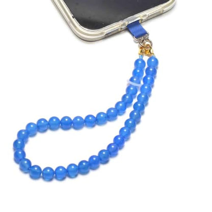 Agate Beaded Phone Wrist Strap for Women Men Stone Beads Charm Handmade Cellphone Chain Lanyard with Tether Tab - color: Blue-1, size: 8mm Beads