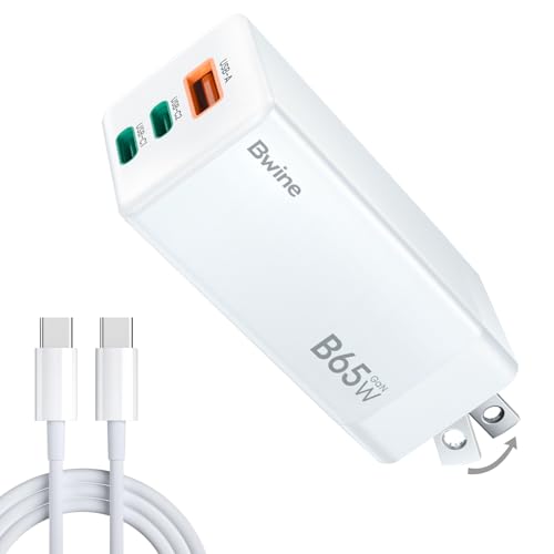 Bwine 65W GaN USB C Charger, 3-Port Fast Wall Charging Block - color: Off White & Orange