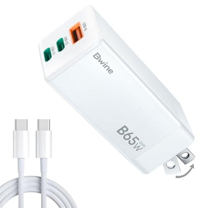Bwine 65W GaN USB C Charger, 3-Port Fast Wall Charging Block - color: Off White & Orange