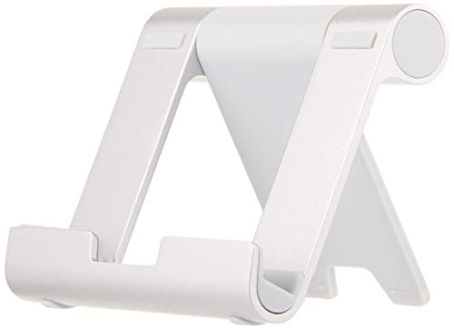 Amazon Basics Multi-Angle Portable Foldable Stand for Tablets, E-Readers and Phones, Non-Slip Desktop Holder for iPads, iPhones, Kindles, Hands-Free Viewing - Silver - color: Silver