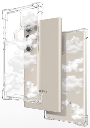 Hungo Galaxy S24 Ultra Plus Case for Women Floral Flower Clear Design Cute,Girly Girls Flower Case Compatible with Samsung Galaxy S24 Ultra Plus Clouds Sky - color: Clouds