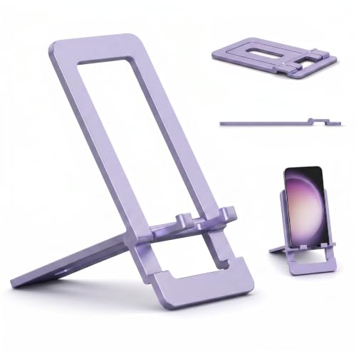 Cell Phone Stand for Desk Foldable Ultra Slim Aluminum,Purple - color: Purple