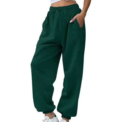 Women Sweatpants Solid Oversized Jogger Style Elastic Drawstring Waist Deep Pocket Soft Stretch Loose Fit Casual Sport Pants - color: Green, size: X-Large