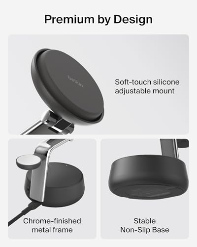 Belkin Qi2.2 25W Wireless Fast Charging Station, 3 in 1 iPhone Charger - color: Black, style: 3 in 1
