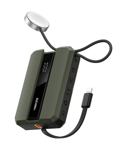 VEEKTOMX PD 30W Power Bank Fast Charging with Built-in Cable for iPhone, Small Portable Charger 10000mAh, Portable Apple Watch Charger, Compact Battery Pack for iPhone 14/13/12/11/iWatch, Green - size: Lightning Green