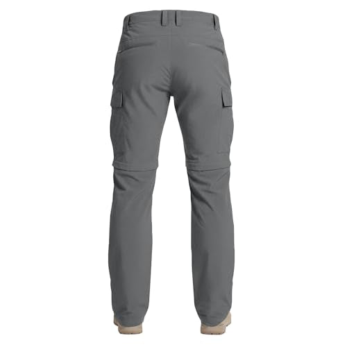 Mens Cargo Pants Convertible Zip-Off Waterproof Work Pants Lightweight with Multi Pockets Stretch Tactical Hiking Pant - color: 2#gray, size: Large