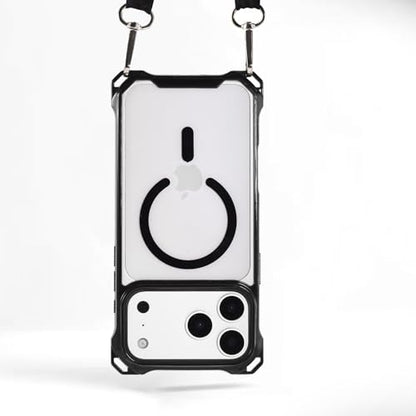 Magnetic for iPhone 17 Pro Crossbody Phone Case,Semi-Black,Clear Magnetic Soft Frame PC Back Shockproof Protective Phone Cover with Adjustable Detachable Lanyard,Compatible with MagSafe - color: Semi-Black, size: iPhone 17 Pro
