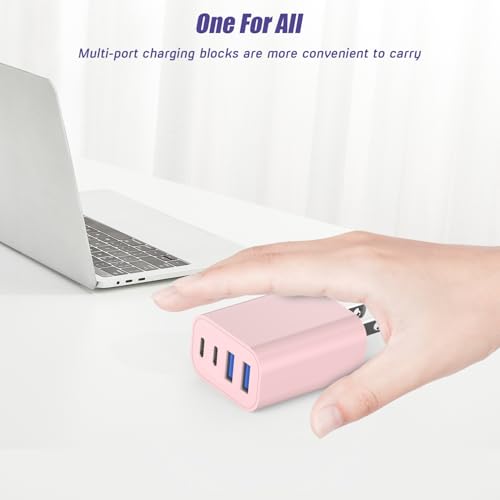 USB Fast Charging Block, 4-Port 40W Charge Adapter Pink iPhone Apple USB C - color: Pink
