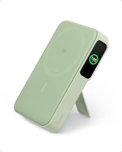 Anker MagGo Power Bank, 10,000mAh Qi2-Certified 15W Max Portable Charger | Fast MagSafe-Compatible Battery Pack, Smart Display, Foldable Stand, for iPhone 16 / 15 / 14 / 13 Only (USB-C Cable Included) - color: Green