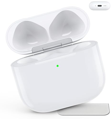 Wireless Charging Case Compatible with AirPods 4,with Gray Cloth (C Port) | Replacement Case with Bluetooth Pairing Sync Button, Earbuds Not Included