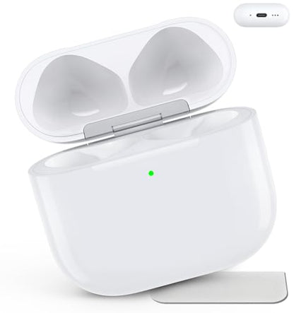 Wireless Charging Case Compatible with AirPods 4,with Gray Cloth (C Port) | Replacement Case with Bluetooth Pairing Sync Button, Earbuds Not Included