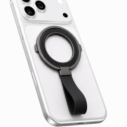 Magnetic Phone Grip Holder for MagSafe, 360° Rotating Ring Stand Kickstand with Silicone Finger Strap, Strong Magnetic Phone Holder for iPhone 17/16/15/14/13/12 & Android (Black) - color: Black