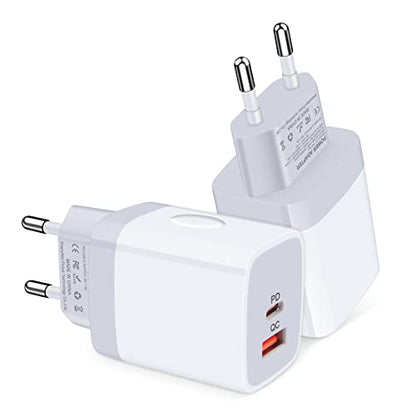 European Travel Plug Adapter, 2-Pack 2 Port International Plug Adapter Europe Travel Adapter USB C Wall Charger European for iPhone 17 16 15 14 13 12 11 Pro Max XR XS,iPad,Samsung Galaxy A17,Pixel 10 - color: Beige