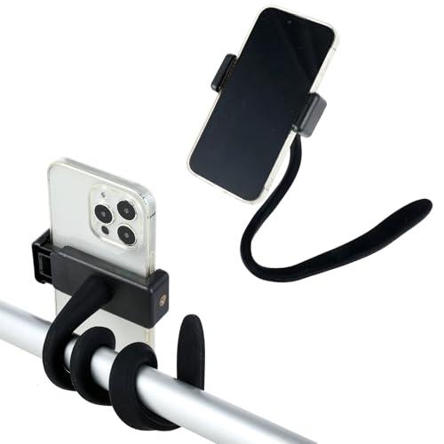 Stroller Phone Holder, Portable Flexible Cell Phone Holder Stand with Non-skidding Arm Grip Soft Alloy Phone Clamp Stroller Accessories for Baby Buggy Desk Handlebar Treadmill Pushchair