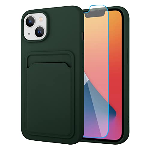 MZELQ Compatible with iPhone 14 Case Card Holder -Green | Wallet Cover,Camera Protection + Screen Protector Soft Card Slot Phone Case - color: Green, size: iPhone 14