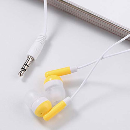 CN-Outlet Wholesale Earbuds Bulk Headphones Individually Bagged 50 Pack for iPhone, Android, MP3 Player for Schools, Libraries, Hospitals (Yellow) - color: Yellow