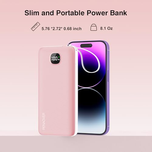 Portable Charger 10000mAh 22.5W Power Bank,Built-in 3 Cables & AC Wall Plug - color: Pink