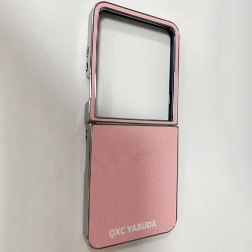 Case for Motorola Razr 2025/2024 Leather case,[Front Screen Privacy Film] Electroplating Frame,Full Body Protection Non-Slip Shockproof Folding Mobile Phone case,Pink