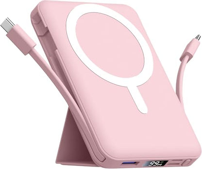 Azmuth for MagSafe Portable Charger, 10000mAh Magnetic Power Bank | 20W PD Fast Charging Magnetic Travel Charger with Dual USB-C LED Display for iPhone 17/16/15/14/13/12 Series - color: Pink
