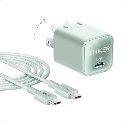 Anker Nano Phone Charger, 30W Portble and Foldable USB C GaN Charger - color: green