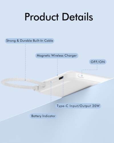 for Magsafe Power Bank 5000mAh, Slim Magnetic Portable Charger - color: White