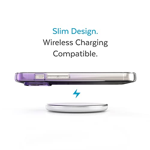 Speck Clear iPhone 15 Plus & 14 Plus Case Drop Protection, Scratch Resistant Dual Layer Slim Phone Case for 6.7" iPhones - Anti-Yellowing & Anti-Fade Case - Ombre Amethyst Purple Fade/Clear GemShell - color: Amethyst Purple Fade/Clear