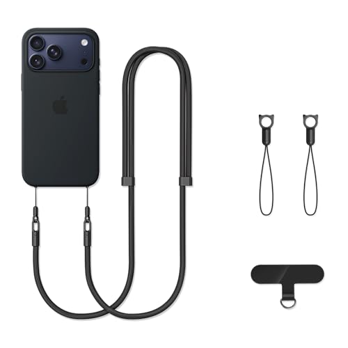 Phone Lanyard with 1 Phone Tab+2 Lanyard Holes, Camera Strap Crossbody Strap, Comfortable Durable, Anti-loss Outdoor & Travel for Iphone 17/Air/Pro/Max Phone Cases - color: 17-black