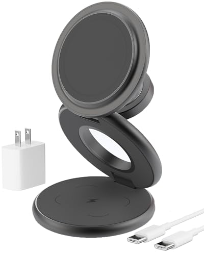 KU XIU X63 3 in 1 Charging Station for Apple, Aluminum Alloy Foldable Magnetic Wireless Charger, Travel Charger for iPhone 17/16/15/14/13/12 Series, Apple Watch & AirPods (with 20W Adapter)-Gray - color: Gray