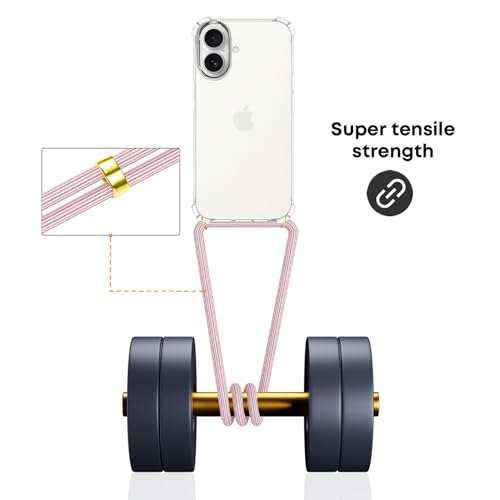 Clear Case for iPhone 17 Adjustable Lanyard Crossbody Neck Strap Women Soft TPU Rubber Bumper Case Cover Transparent Shockproof Protective Phone Case for iPhone 17 - Rose Gold - size: for iPhone 17