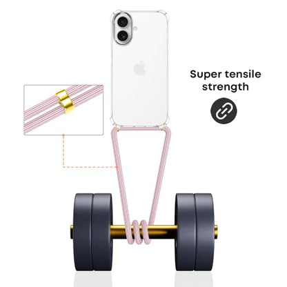 Clear Case for iPhone 17 Adjustable Lanyard Crossbody Neck Strap Women Soft TPU Rubber Bumper Case Cover Transparent Shockproof Protective Phone Case for iPhone 17 - Rose Gold - size: for iPhone 17