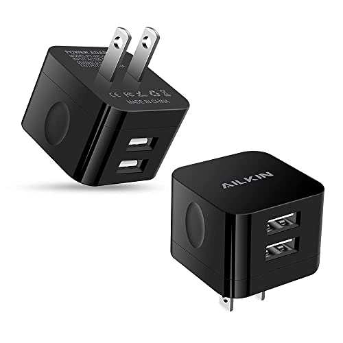 2Pack USB Wall Chargers 2.4A Dual Port Fast Charger Block Square Flat Power - color: Black, style: 2Pack USB Wall Chargers