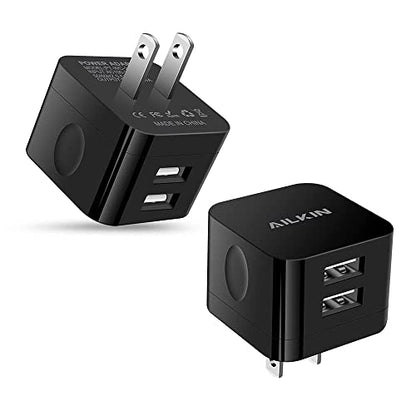 2Pack USB Wall Chargers 2.4A Dual Port Fast Charger Block Square Flat Power - color: Black, style: 2Pack USB Wall Chargers