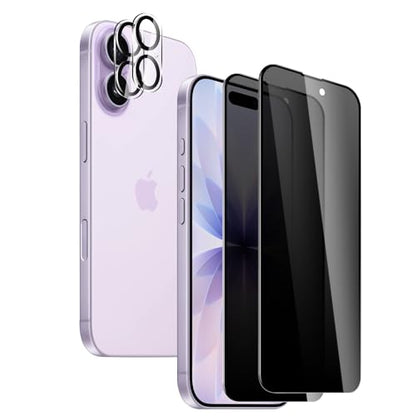 2 Pack Privacy Screen Protector for iPhone 17 with 2 Pack Camera Lens Protector, 9H Hardness Double Shatterproof Anti-Spy Tempered Glass Film, Easy Installation - size: iPhone 17